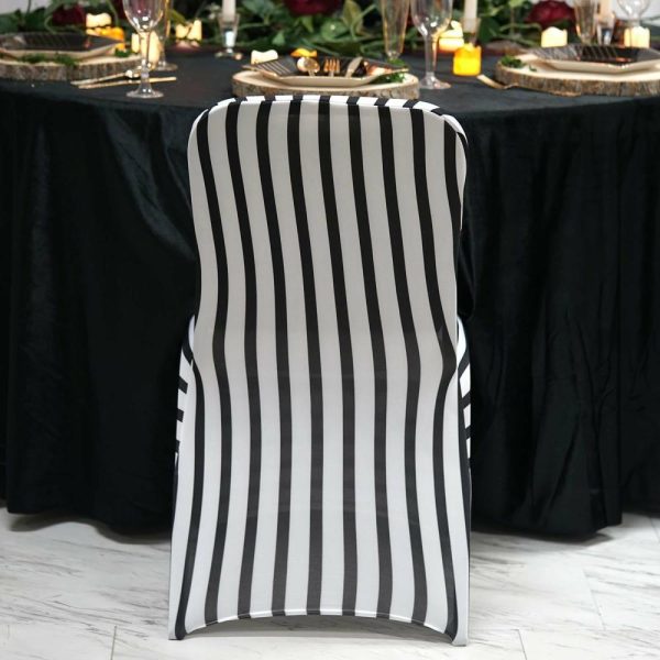 Banquet Chair Covers |  Black White Striped Spandex Stretch Banquet Chair Cover, Fitted Chair Cover With Foot Pockets