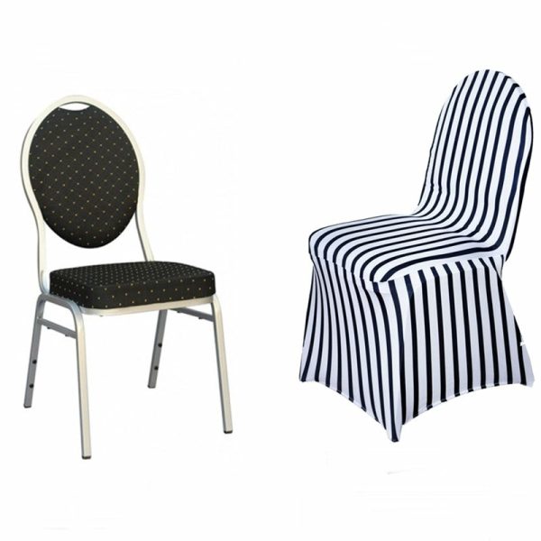 Banquet Chair Covers |  Black White Striped Spandex Stretch Banquet Chair Cover, Fitted Chair Cover With Foot Pockets