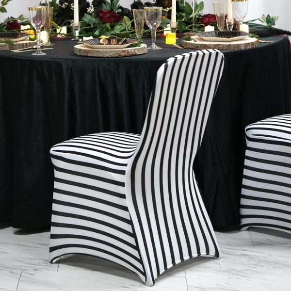 Banquet Chair Covers |  Black White Striped Spandex Stretch Banquet Chair Cover, Fitted Chair Cover With Foot Pockets