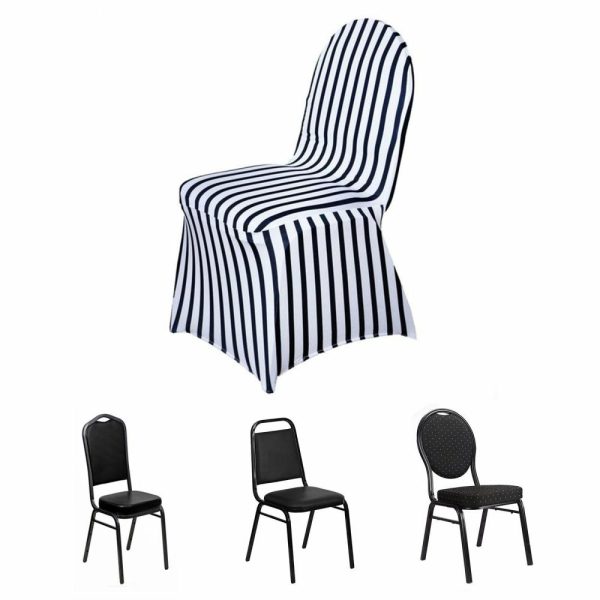 Banquet Chair Covers |  Black White Striped Spandex Stretch Banquet Chair Cover, Fitted Chair Cover With Foot Pockets