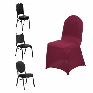 Banquet Chair Covers |  Burgundy Spandex Stretch Fitted Banquet Slip On Chair Cover – 160 GSM