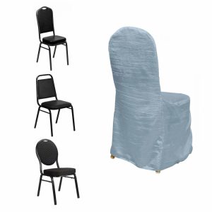 Banquet Chair Covers |  Dusty Blue Crinkle Crushed Taffeta Banquet Chair Cover, Reusable Wedding Chair Cover