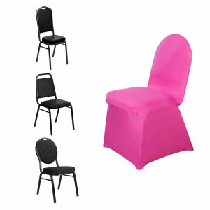 Banquet Chair Covers |  Fuchsia Spandex Stretch Fitted Banquet Slip On Chair Cover – 160 GSM