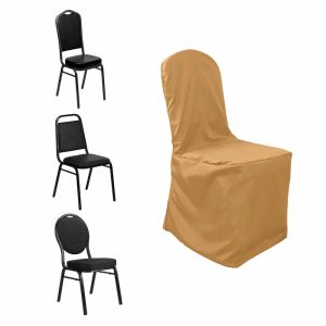 Banquet Chair Covers |  Gold Polyester Banquet Chair Cover, Reusable Stain Resistant Slip On Chair Cover