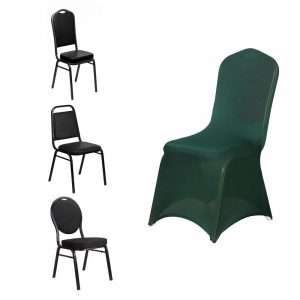 Banquet Chair Covers |  Hunter Emerald Green Spandex Stretch Fitted Banquet Slip On Chair Cover – 160 GSM