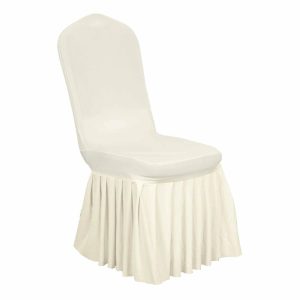 Banquet Chair Covers |  Ivory 1-Piece Stretch Fitted Ruffle Pleated Skirt Banquet Slip On Chair Cover