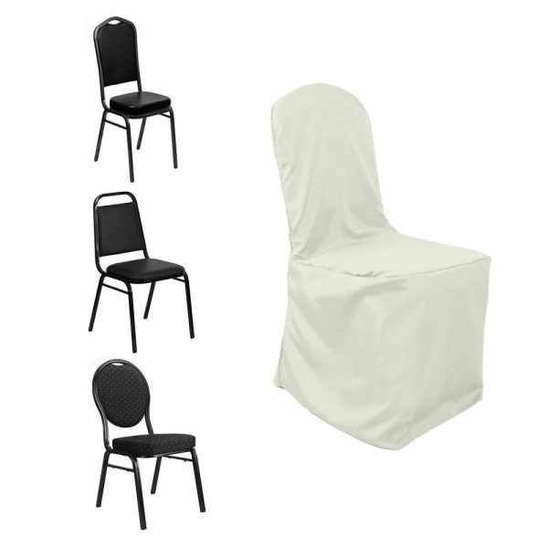 Banquet Chair Covers |  Ivory Polyester Banquet Chair Cover, Reusable Stain Resistant Slip On Chair Cover