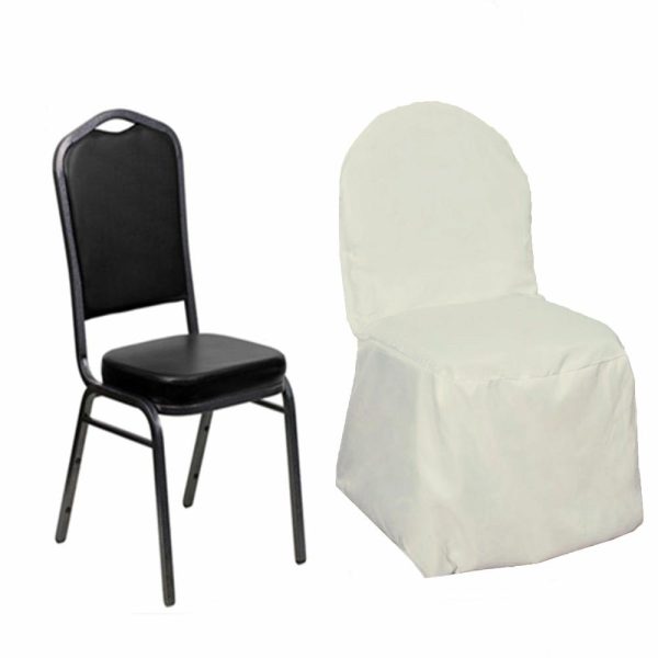 Banquet Chair Covers |  Ivory Polyester Banquet Chair Cover, Reusable Stain Resistant Slip On Chair Cover