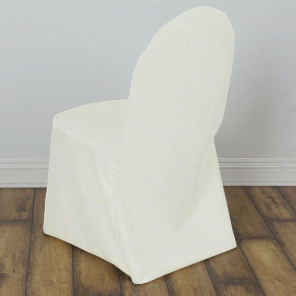 Banquet Chair Covers |  Ivory Polyester Banquet Chair Cover, Reusable Stain Resistant Slip On Chair Cover