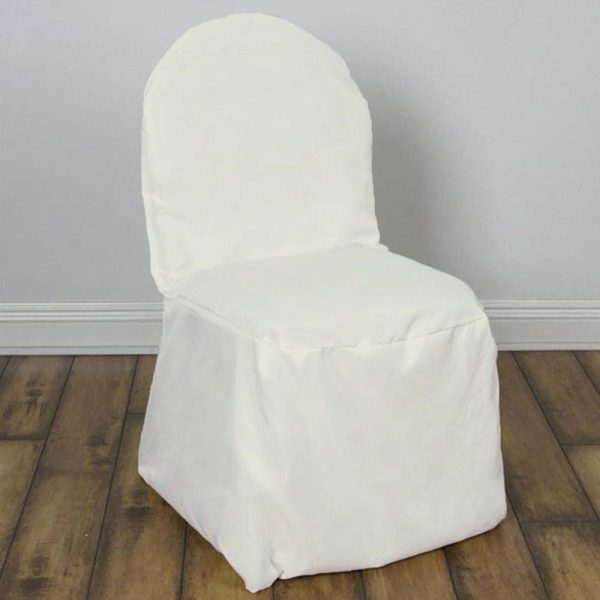 Banquet Chair Covers |  Ivory Polyester Banquet Chair Cover, Reusable Stain Resistant Slip On Chair Cover