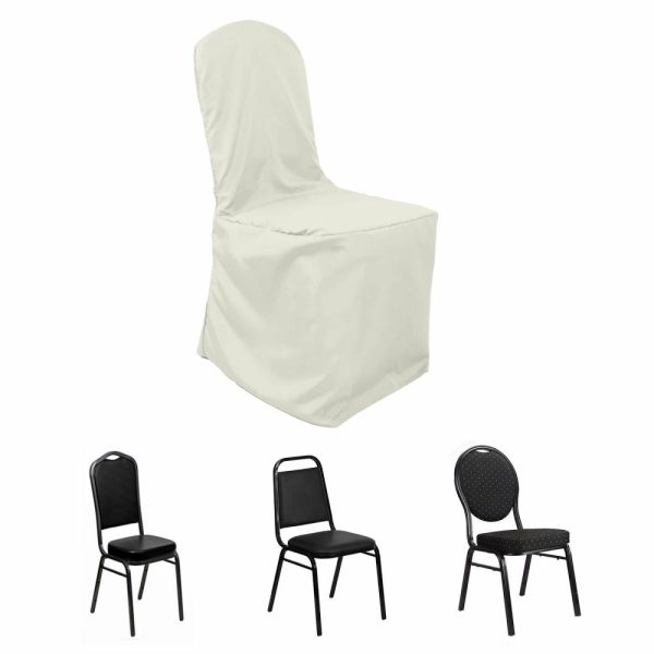 Banquet Chair Covers |  Ivory Polyester Banquet Chair Cover, Reusable Stain Resistant Slip On Chair Cover