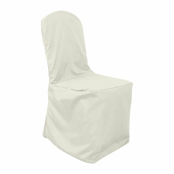 Banquet Chair Covers |  Ivory Polyester Banquet Chair Cover, Reusable Stain Resistant Slip On Chair Cover