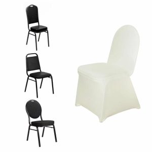 Banquet Chair Covers |  Ivory Spandex Stretch Fitted Banquet Slip On Chair Cover – 160 GSM