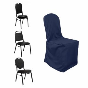 Banquet Chair Covers |  Navy Blue Polyester Banquet Chair Cover, Reusable Stain Resistant Slip On Chair Cover