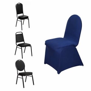 Banquet Chair Covers |  Navy Blue Spandex Stretch Fitted Banquet Slip On Chair Cover – 160 GSM