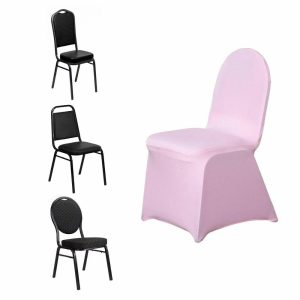 Banquet Chair Covers |  Pink Spandex Stretch Fitted Banquet Slip On Chair Cover 160 GSM