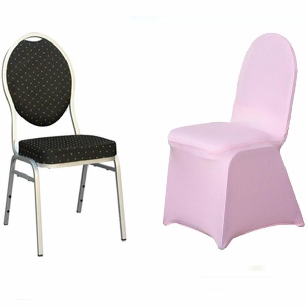 Banquet Chair Covers |  Pink Spandex Stretch Fitted Banquet Slip On Chair Cover 160 GSM