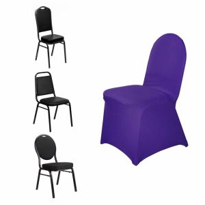 Banquet Chair Covers |  Purple Spandex Stretch Fitted Banquet Slip On Chair Cover 160 GSM