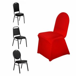 Banquet Chair Covers |  Red Spandex Stretch Fitted Banquet Slip On Chair Cover 160 GSM