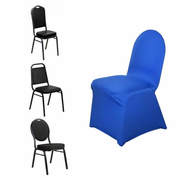 Banquet Chair Covers |  Royal Blue Spandex Stretch Fitted Banquet Slip On Chair Cover 160 GSM