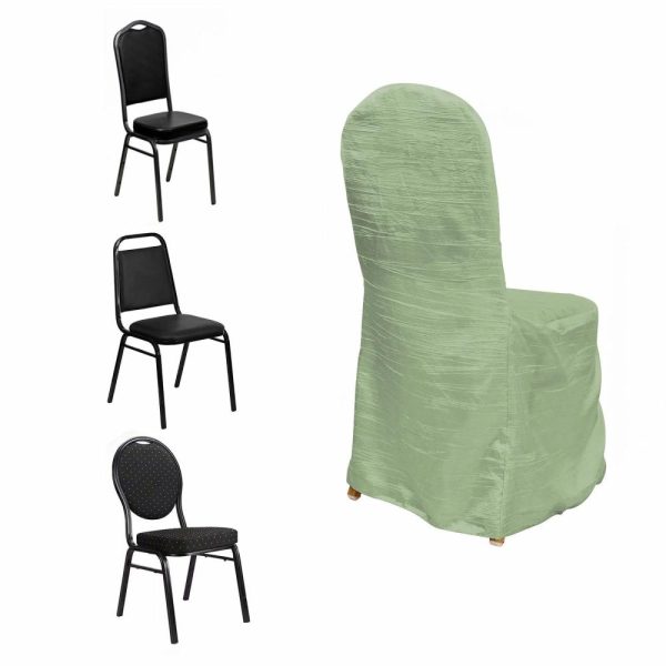 Banquet Chair Covers |  Sage Green Crinkle Crushed Taffeta Banquet Chair Cover, Reusable Wedding Chair Cover