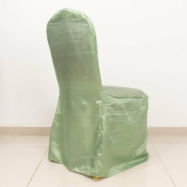 Banquet Chair Covers |  Sage Green Crinkle Crushed Taffeta Banquet Chair Cover, Reusable Wedding Chair Cover