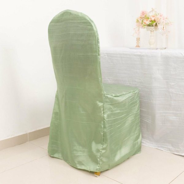 Banquet Chair Covers |  Sage Green Crinkle Crushed Taffeta Banquet Chair Cover, Reusable Wedding Chair Cover