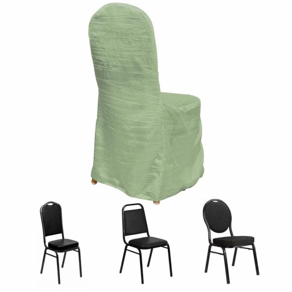 Banquet Chair Covers |  Sage Green Crinkle Crushed Taffeta Banquet Chair Cover, Reusable Wedding Chair Cover