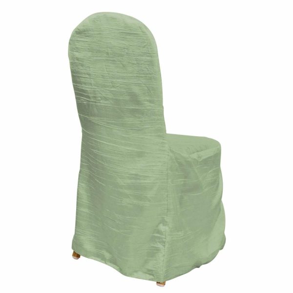 Banquet Chair Covers |  Sage Green Crinkle Crushed Taffeta Banquet Chair Cover, Reusable Wedding Chair Cover