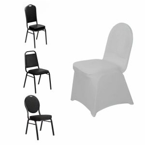 Banquet Chair Covers |  Silver Spandex Stretch Fitted Banquet Slip On Chair Cover 160 GSM