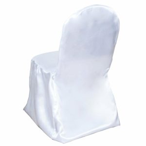 Banquet Chair Covers |  White Glossy Satin Banquet Chair Covers, Reusable Elegant Chair Covers