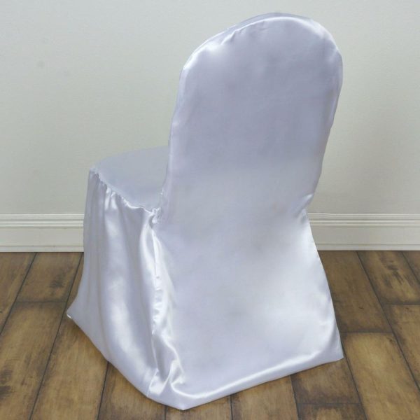 Banquet Chair Covers |  White Glossy Satin Banquet Chair Covers, Reusable Elegant Chair Covers