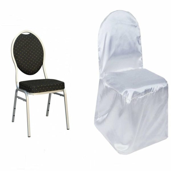 Banquet Chair Covers |  White Glossy Satin Banquet Chair Covers, Reusable Elegant Chair Covers