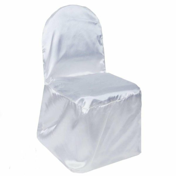 Banquet Chair Covers |  White Glossy Satin Banquet Chair Covers, Reusable Elegant Chair Covers