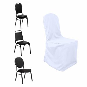 Banquet Chair Covers |  White Polyester Banquet Chair Cover, Reusable Stain Resistant Slip On Chair Cover