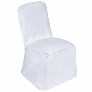 Banquet Chair Covers |  White Polyester Square Top Banquet Chair Cover, Reusable Slip On Chair Cover