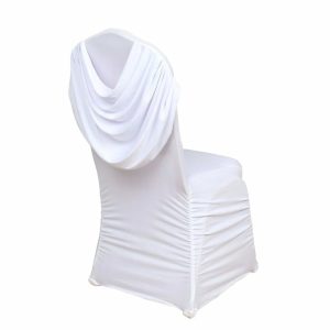 Banquet Chair Covers |  White Ruched Swag Back Spandex Fitted Banquet Chair Cover With Foot Pockets