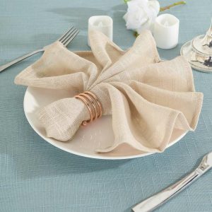 Burlap  |  5 Pack Beige Slubby Textured Cloth Dinner Napkins, Wrinkle Resistant Linen 20″x20″