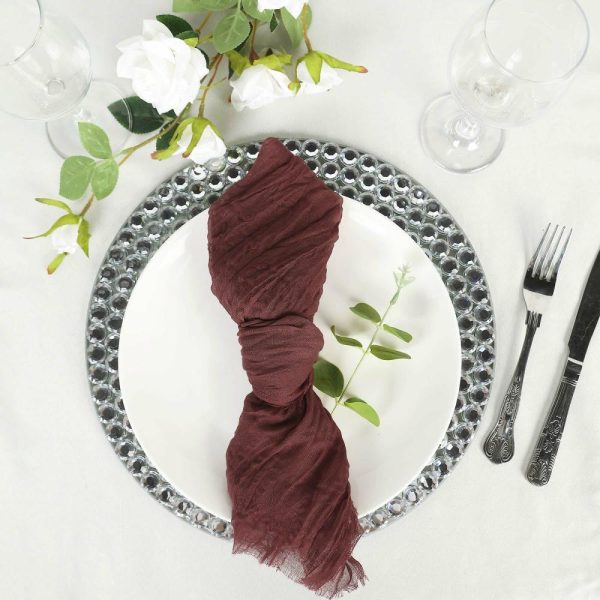 Burlap  |  5 Pack Burgundy Gauze Cheesecloth Boho Dinner Napkins 24″x19″