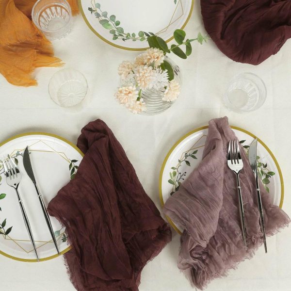 Burlap  |  5 Pack Burgundy Gauze Cheesecloth Boho Dinner Napkins 24″x19″