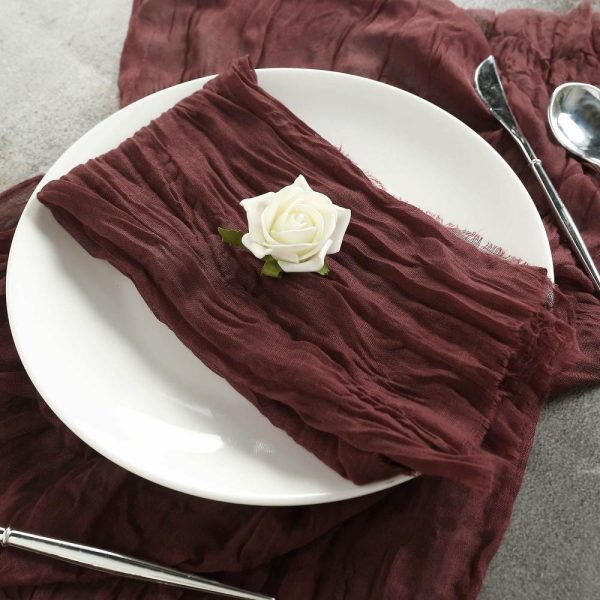 Burlap  |  5 Pack Burgundy Gauze Cheesecloth Boho Dinner Napkins 24″x19″