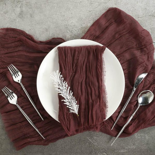 Burlap  |  5 Pack Burgundy Gauze Cheesecloth Boho Dinner Napkins 24″x19″