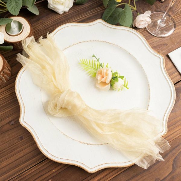 Burlap  |  5 Pack Champagne Sheer Crinkled Organza Dinner Napkins, Premium Shimmer Decorative Wedding Napkins – 21″x21″