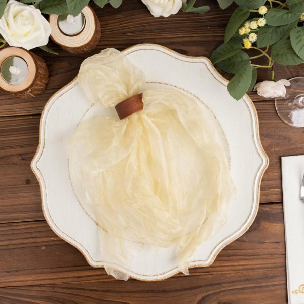 Burlap  |  5 Pack Champagne Sheer Crinkled Organza Dinner Napkins, Premium Shimmer Decorative Wedding Napkins – 21″x21″