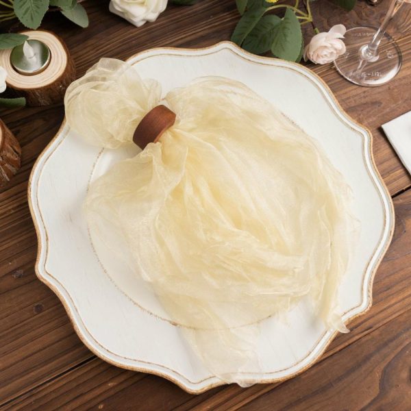 Burlap  |  5 Pack Champagne Sheer Crinkled Organza Dinner Napkins, Premium Shimmer Decorative Wedding Napkins – 21″x21″