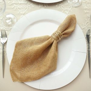 Burlap  |  5 Pack Gold Boho Chic Rustic Faux Burlap Cloth Dinner Napkins – 19″x19″