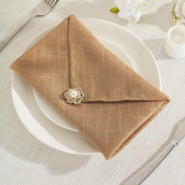 Burlap  |  5 Pack Natural Slubby Textured Cloth Dinner Napkins, Wrinkle Resistant Linen 20″x20″