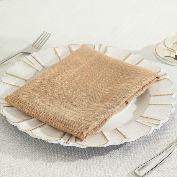 Burlap  |  5 Pack Natural Slubby Textured Cloth Dinner Napkins, Wrinkle Resistant Linen 20″x20″