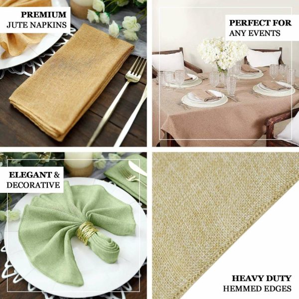 Burlap  |  5 Pack Sage Green Boho Chic Rustic Faux Burlap Cloth Dinner Napkins – 19″x19″