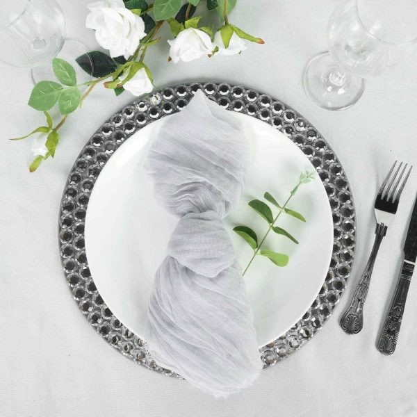 Burlap  |  5 Pack Silver Gauze Cheesecloth Boho Dinner Napkins 24″x19″